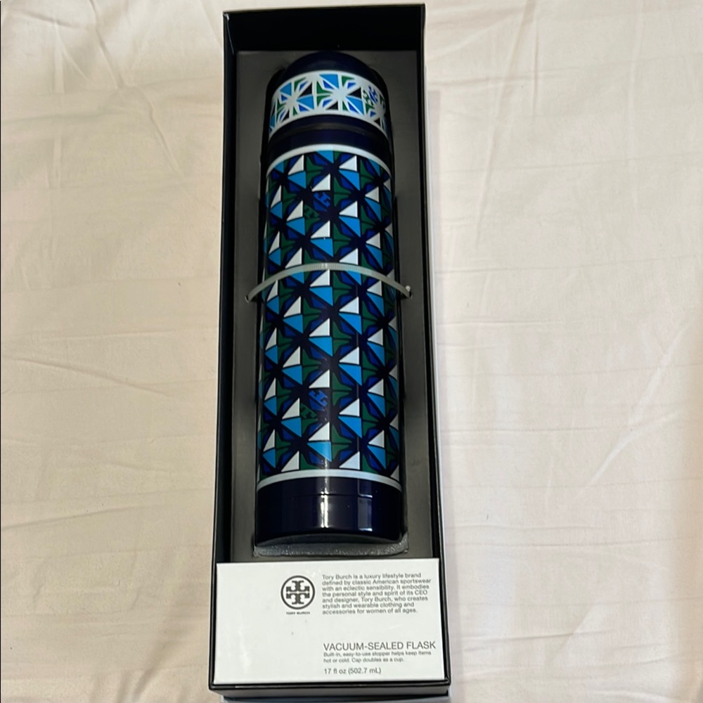 Tory Burch Blue and Green Patterned Flask